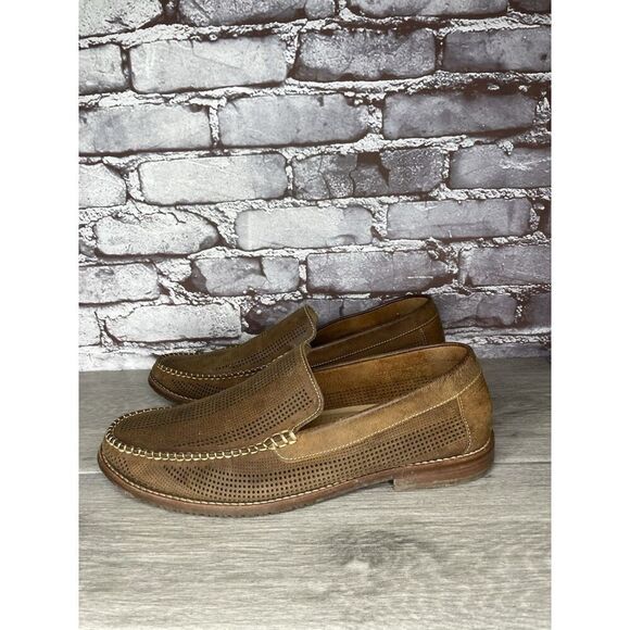 Tommy Bahama Felton Tan Brown Leather Perforated Casual Loafers Men 11M US/44EU - Picture 1 of 16